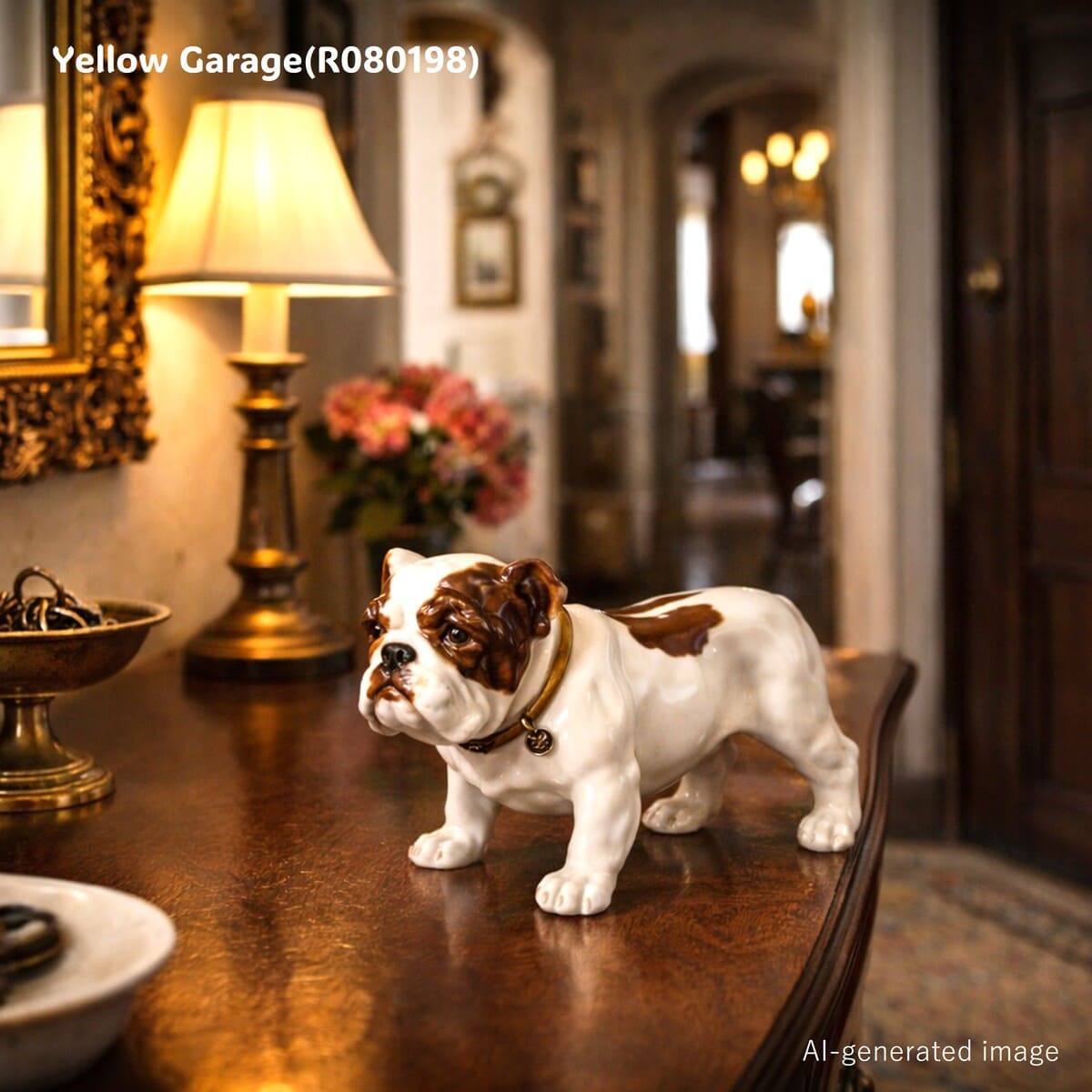 精緻な手仕事で仕上げられた陶器製ブルドッグのアンティークフィギュリン_AI