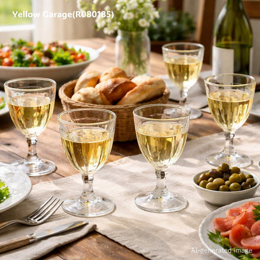 フランスの老舗ガラスメーカー「リュミナルク」によるクラシカルなデザインのワイングラス6客セット_AI