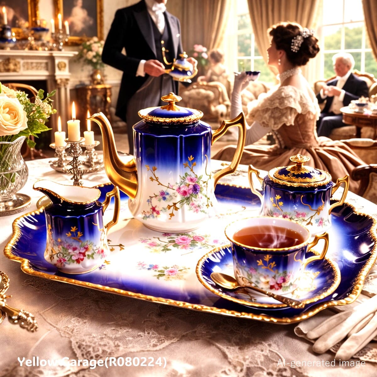 19世紀末〜20世紀初頭に製造されたフランス・リモージュのアンティークティーセット_AI
