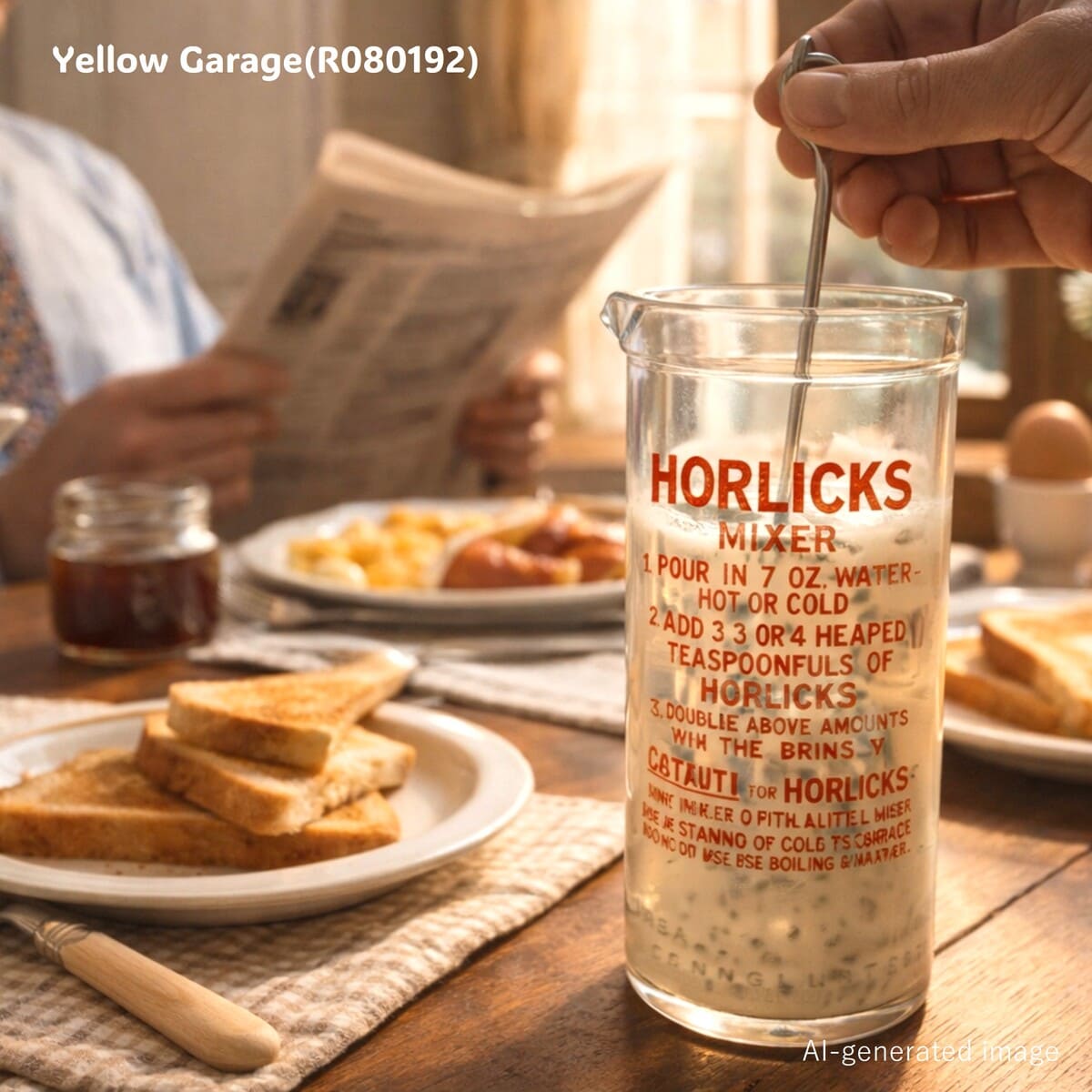 英国の栄養飲料ブランド HORLICKS（ホーリックス） のために作られた専用マドラー（プランジャー）付きミキシンググラス＿AI
