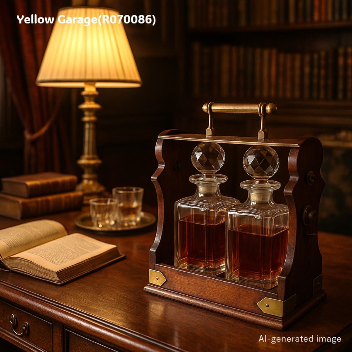 【H.J. Linton製】ロック付きアンティークデキャンタ・キャディ_AI