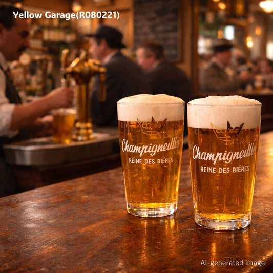 フランスの老舗ビールブランド「Champigneulles（シャンピニュール）」のアンティーク・ビアグラス2客セット＿AI