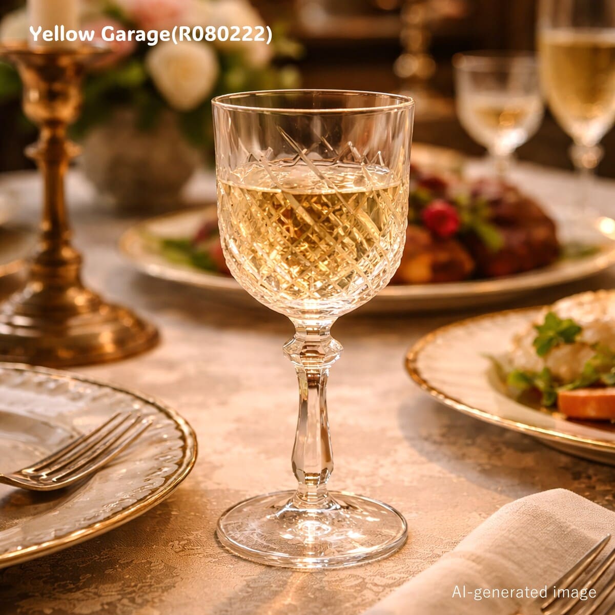 美しいカットが施されたアンティークのクリスタルワイングラス＿AI