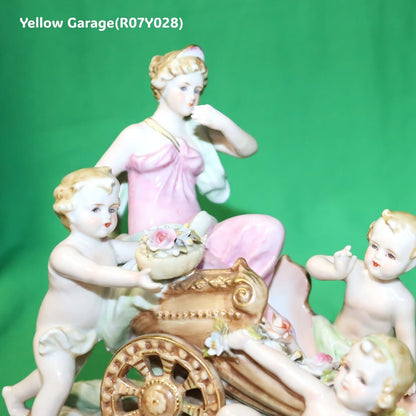 ロココスタイル 女神と天使の陶器フィギュリン｜ビスクポーセリン置物 28cm