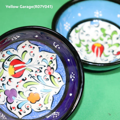 トルコ製 ハンドメイド陶器 小鉢（ブルー＆ネイビー 2点セット）