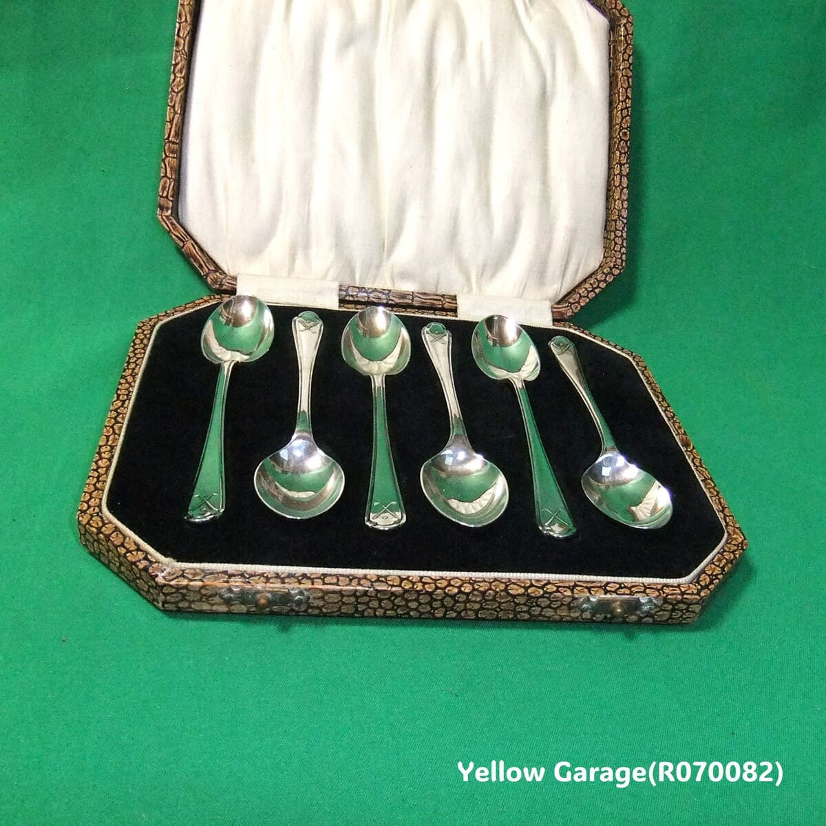 W&H 英国純銀製アンティークティースプーン6本セット（専用ケース付）＿正面