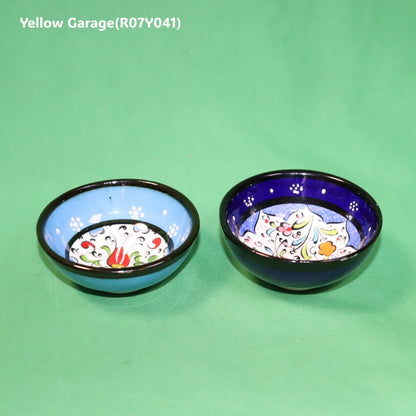 トルコ製 ハンドメイド陶器 小鉢（ブルー＆ネイビー 2点セット）