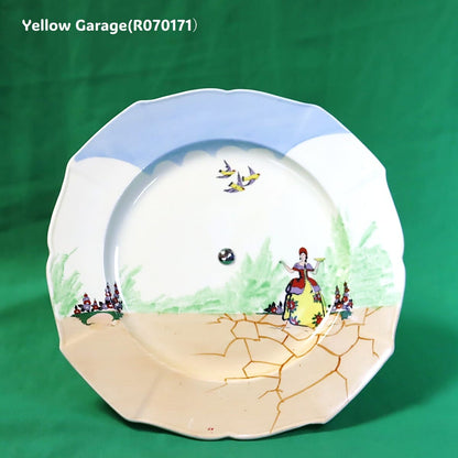 ヨーロッパで作られた陶器製プレートと金属脚を組み合わせたアンティークのケーキスタンド＿お皿