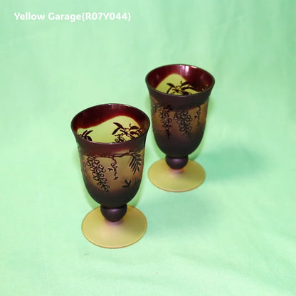 アールヌーヴォー風 葡萄文様 小型グラス 2客セット（高さ9cm）