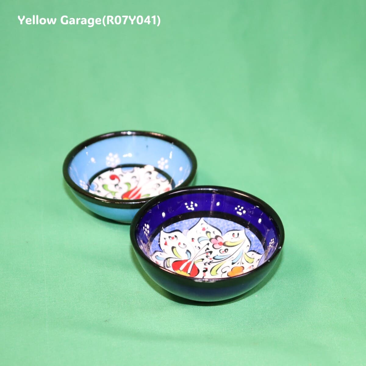 トルコ製 ハンドメイド陶器 小鉢（ブルー＆ネイビー 2点セット）