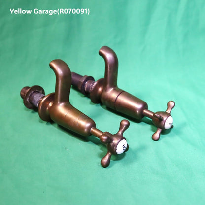 アンティーク真鍮製蛇口セット（HOTラベル付き・2本組）｜イギリス製推定