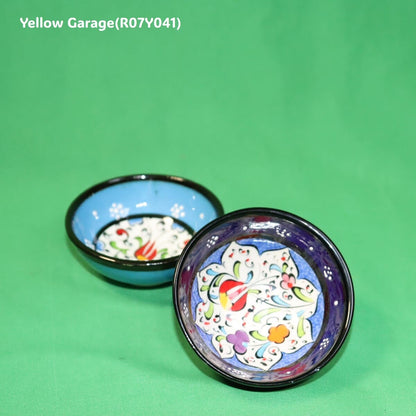 トルコ製 ハンドメイド陶器 小鉢（ブルー＆ネイビー 2点セット）