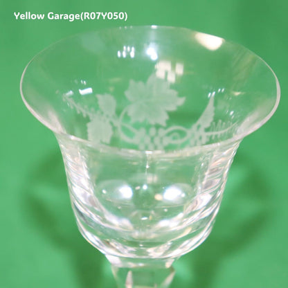 葡萄文様エッチング入りワイングラス（高さ14cm／ヴィンテージ風）