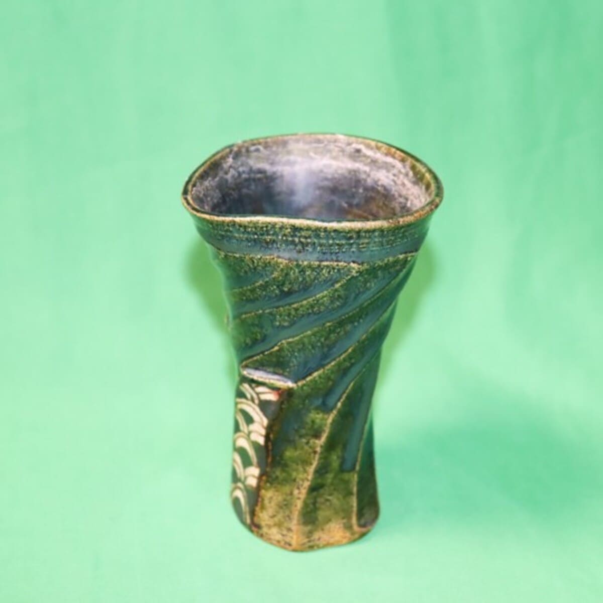 棚橋淳 作　織部青海波文 フリーカップ（高さ14cm）