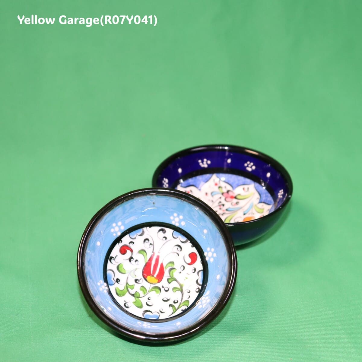 トルコ製 ハンドメイド陶器 小鉢（ブルー＆ネイビー 2点セット）