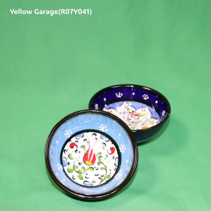 トルコ製 ハンドメイド陶器 小鉢（ブルー＆ネイビー 2点セット）