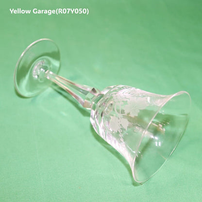 葡萄文様エッチング入りワイングラス（高さ14cm／ヴィンテージ風）