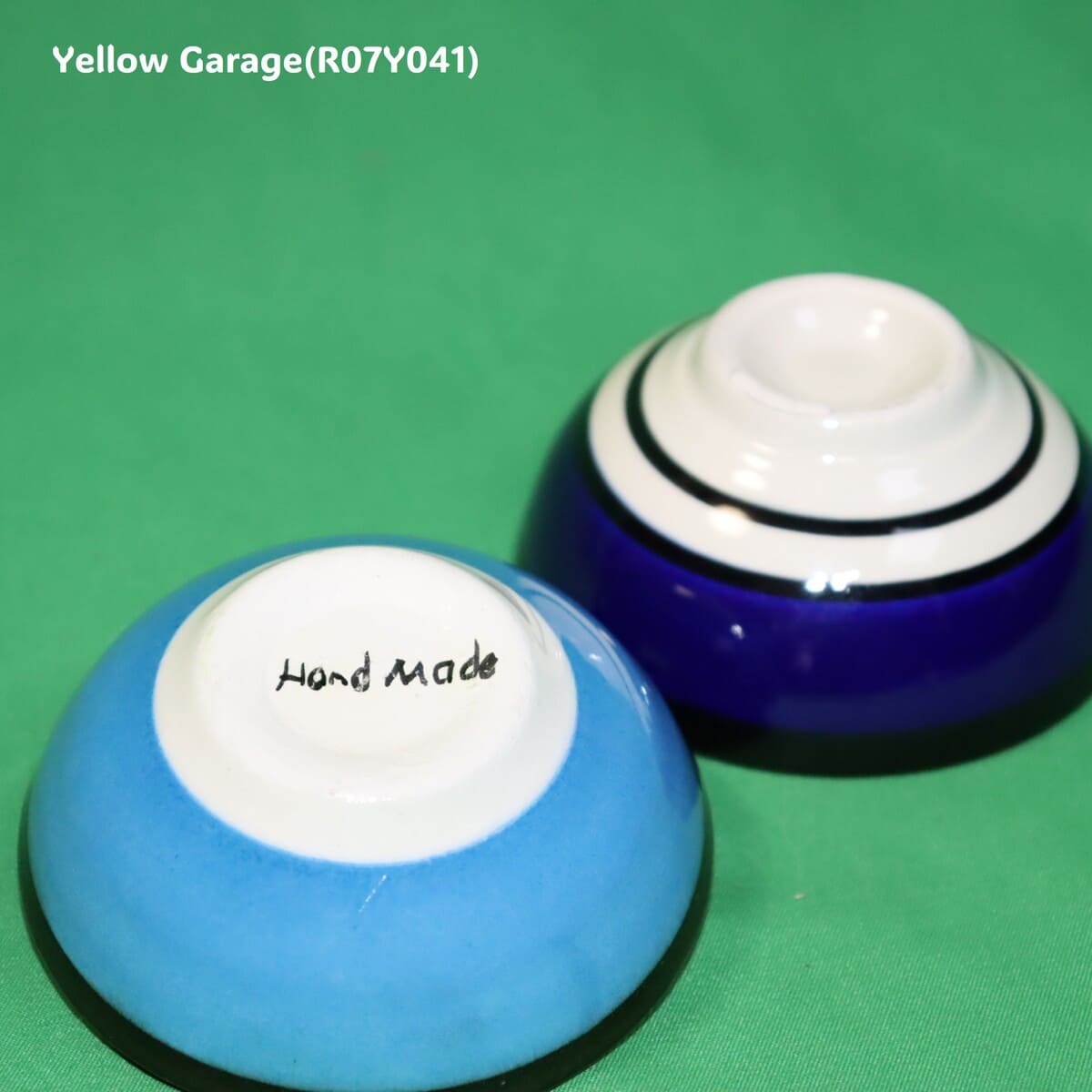 トルコ製 ハンドメイド陶器 小鉢（ブルー＆ネイビー 2点セット）