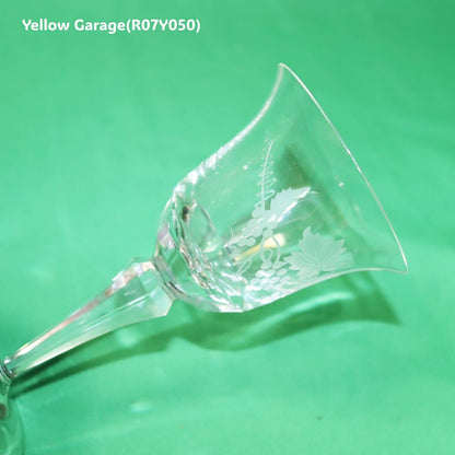 葡萄文様エッチング入りワイングラス（高さ14cm／ヴィンテージ風）