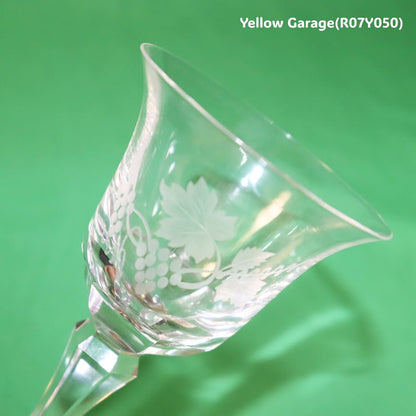 葡萄文様エッチング入りワイングラス（高さ14cm／ヴィンテージ風）