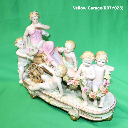 ロココスタイル 女神と天使の陶器フィギュリン｜ビスクポーセリン置物 28cm