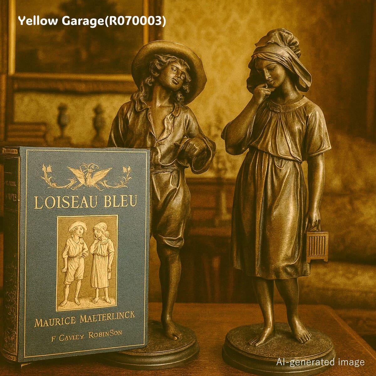 世界的名作『青い鳥』（モーリス・メーテルリンク作）を題材にした、チルチルとミチルのブロンズ像ペア。