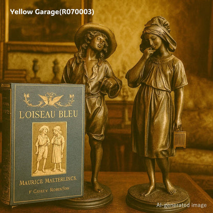 世界的名作『青い鳥』（モーリス・メーテルリンク作）を題材にした、チルチルとミチルのブロンズ像ペア。