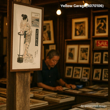 渓斎英泉による「江戸名物画」シリーズの一作、「浅草海苔」をモチーフとした復刻版木版画