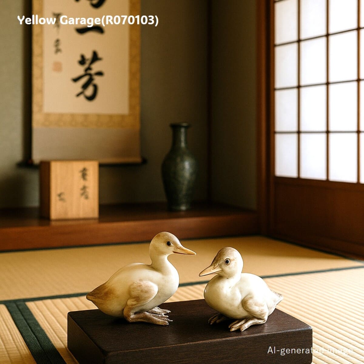 陶芸家「東山」銘のある精巧な和陶芸作品《雛鶴一対》