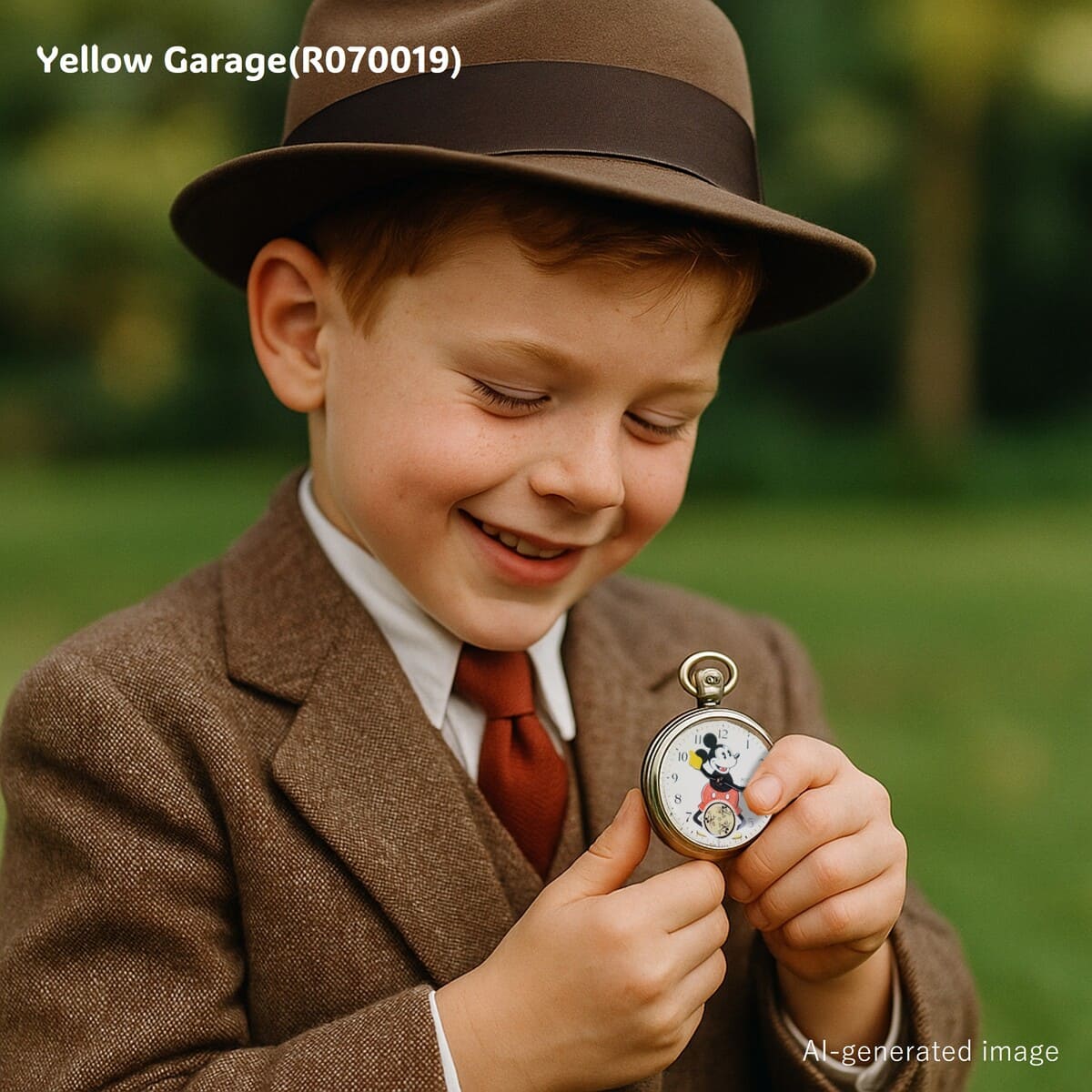 文字盤中央のミッキーが両腕で時刻を示し、6時位置のサブダイヤルでは三匹の子ネズミが秒を刻むという遊び心あるデザイン