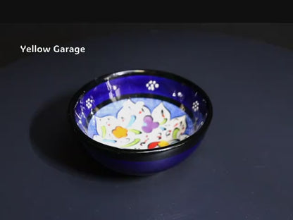 トルコ製 ハンドメイド陶器 小鉢（ブルー＆ネイビー 2点セット）