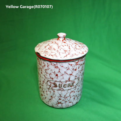 フランス製 ヴィンテージ ホウロウキャニスター5点セット（赤白マーブル）