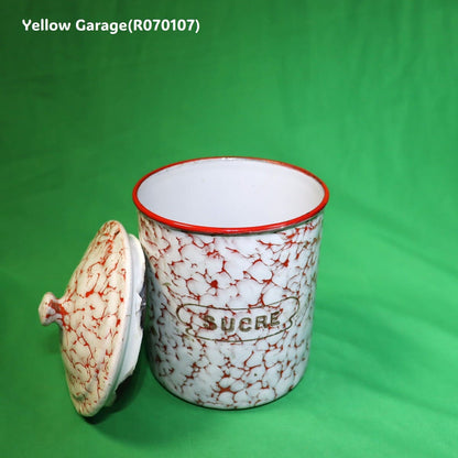 フランス製 ヴィンテージ ホウロウキャニスター5点セット（赤白マーブル）