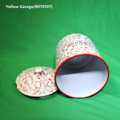 フランス製 ヴィンテージ ホウロウキャニスター5点セット（赤白マーブル）