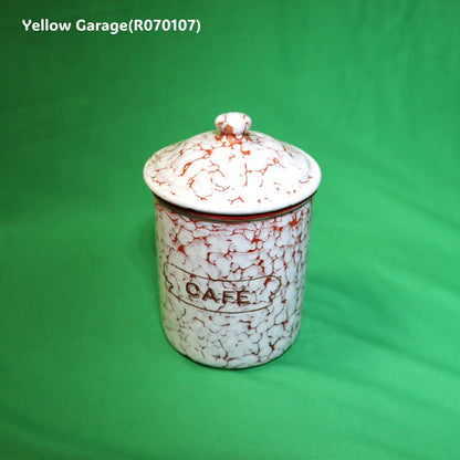 フランス製 ヴィンテージ ホウロウキャニスター5点セット（赤白マーブル）