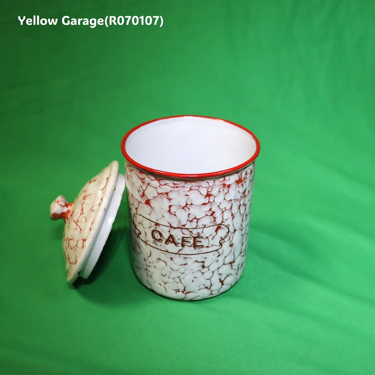 フランス製 ヴィンテージ ホウロウキャニスター5点セット（赤白マーブル）