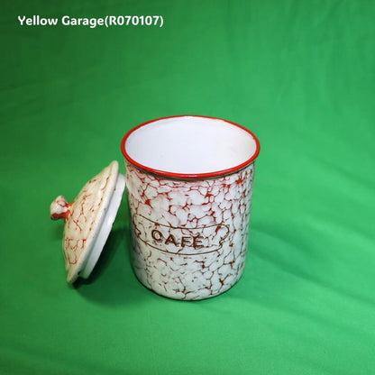 フランス製 ヴィンテージ ホウロウキャニスター5点セット（赤白マーブル）