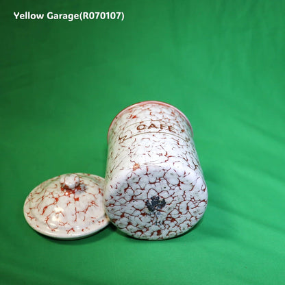 フランス製 ヴィンテージ ホウロウキャニスター5点セット（赤白マーブル）