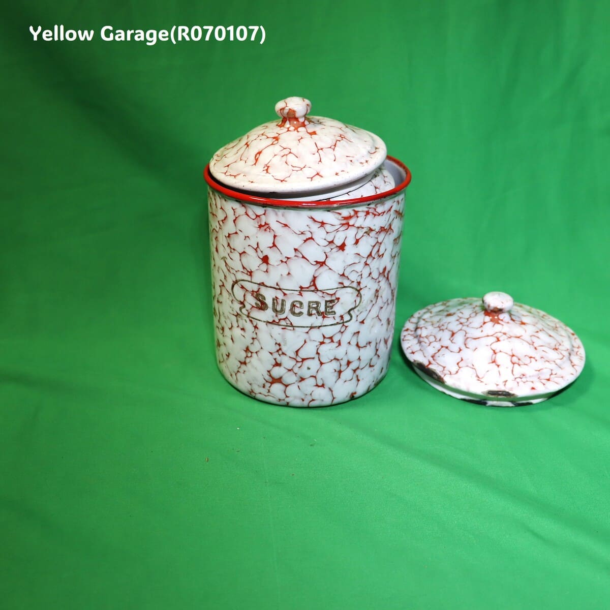 フランス製 ヴィンテージ ホウロウキャニスター5点セット（赤白マーブル）
