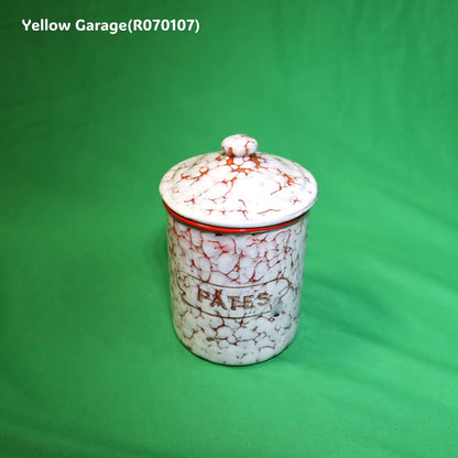 フランス製 ヴィンテージ ホウロウキャニスター5点セット（赤白マーブル）