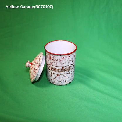 フランス製 ヴィンテージ ホウロウキャニスター5点セット（赤白マーブル）