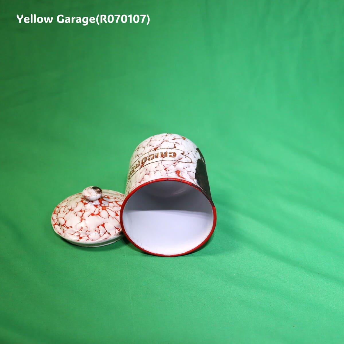 フランス製 ヴィンテージ ホウロウキャニスター5点セット（赤白マーブル）