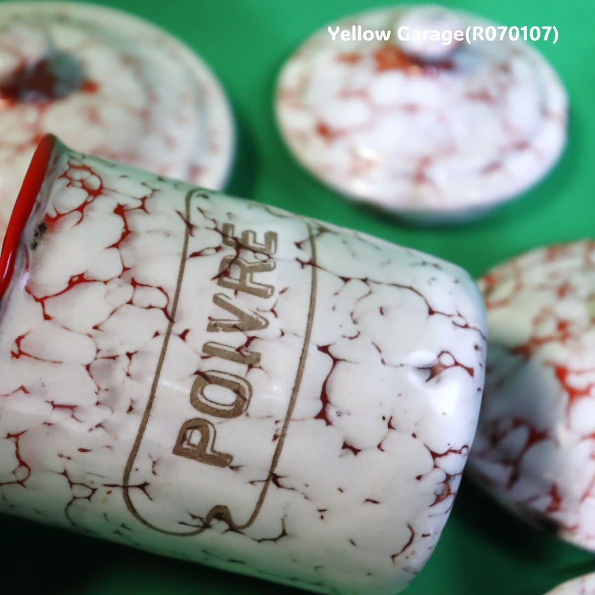 フランス製 ヴィンテージ ホウロウキャニスター5点セット（赤白マーブル）