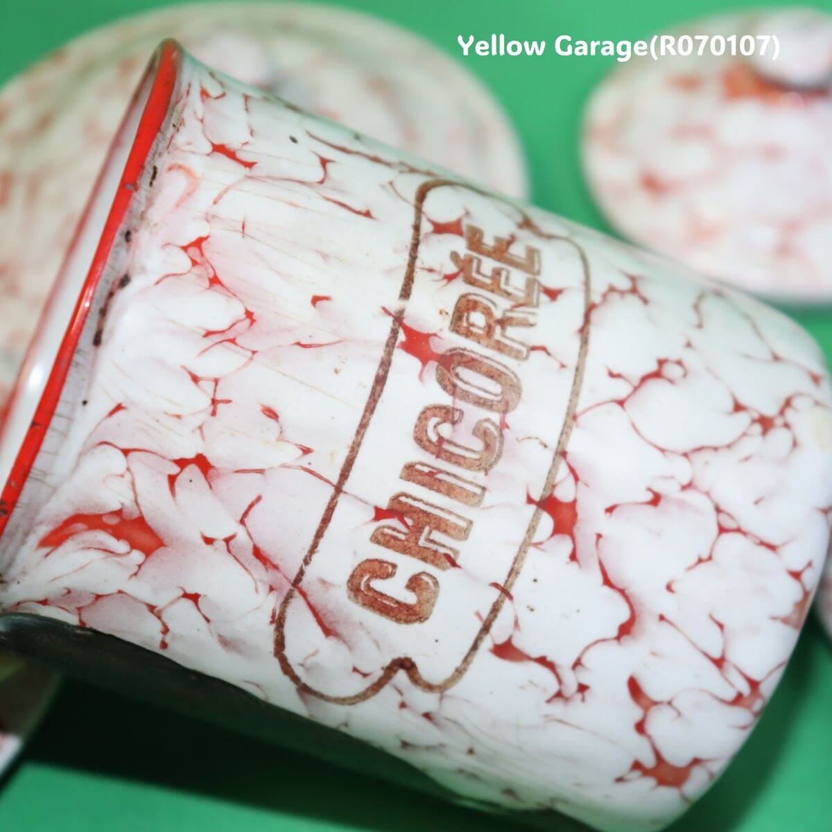 フランス製 ヴィンテージ ホウロウキャニスター5点セット（赤白マーブル）