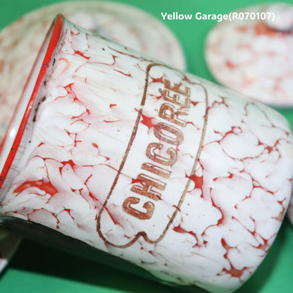 フランス製 ヴィンテージ ホウロウキャニスター5点セット（赤白マーブル）