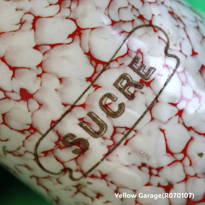 フランス製 ヴィンテージ ホウロウキャニスター5点セット（赤白マーブル）