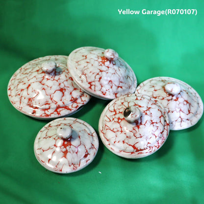 フランス製 ヴィンテージ ホウロウキャニスター5点セット（赤白マーブル）