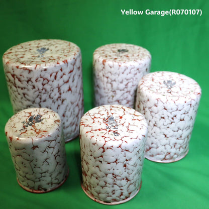 フランス製 ヴィンテージ ホウロウキャニスター5点セット（赤白マーブル）