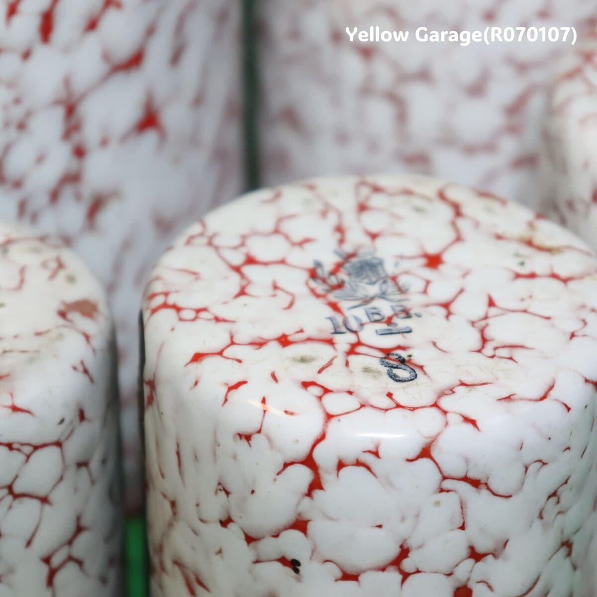 フランス製 ヴィンテージ ホウロウキャニスター5点セット（赤白マーブル）