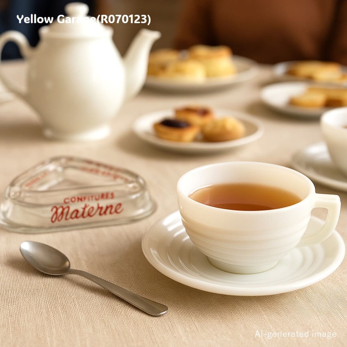 フランス製の乳白色ガラスで作られたヴィンテージのカップ＆ソーサーセット＿AI